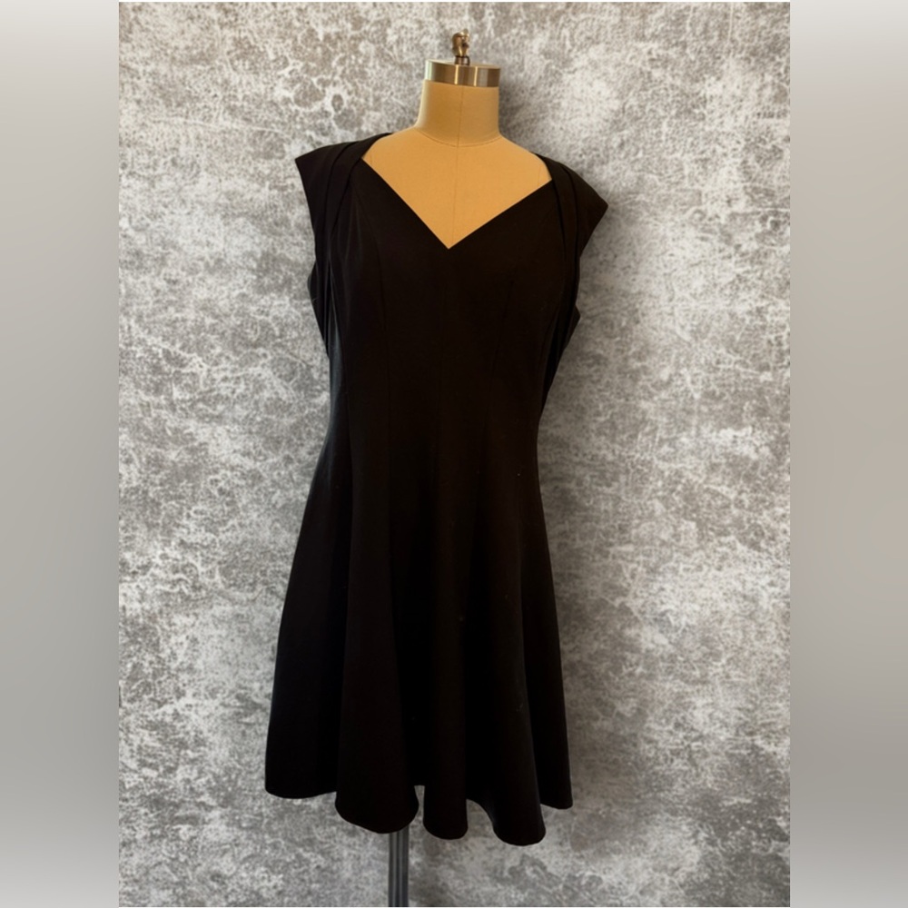 Calvin Klein- Elegant Structured Black Sleeveless Fit and Flare Dress